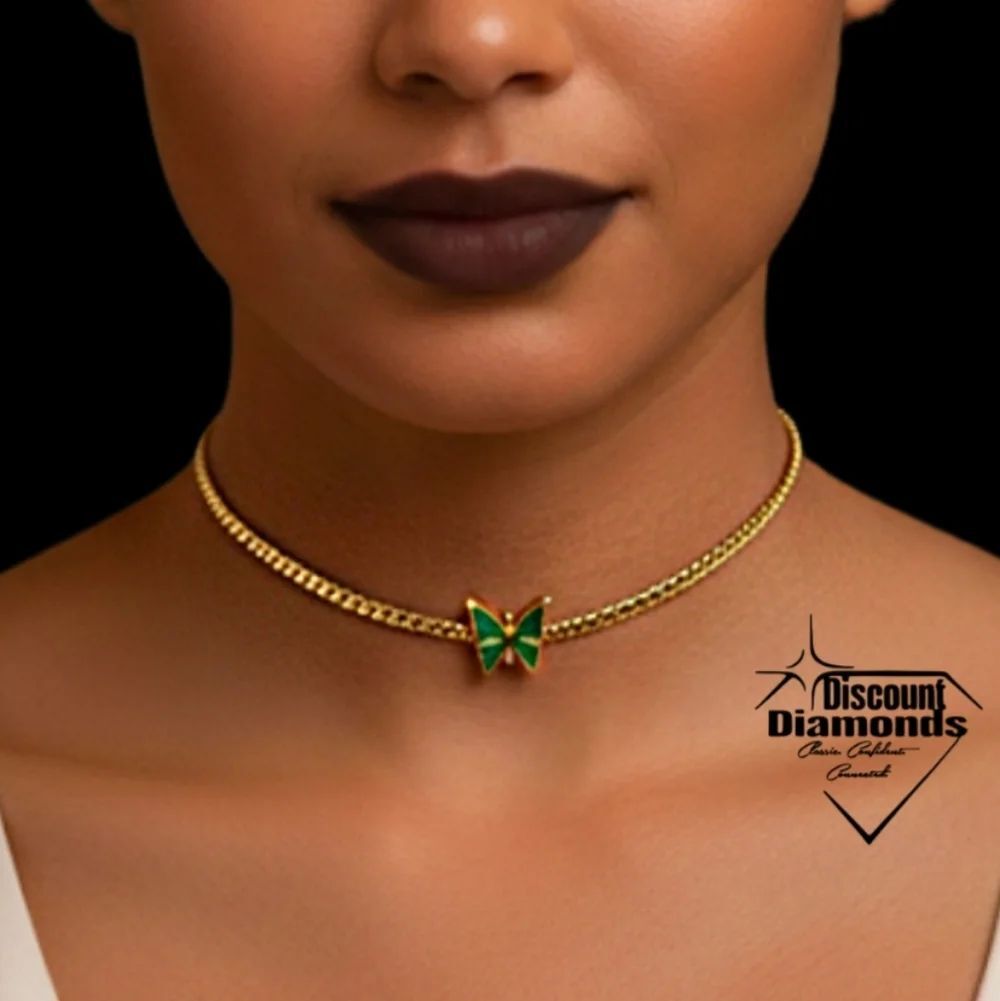 Titanium Butterfly Choker Necklace Snake Chain on 18K Yellow Gold